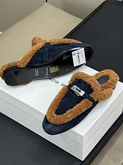 Hermes kelly brown fur dark blue half-slippers - 2