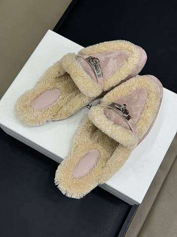 Hermes kelly light pink fur half-slippers