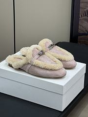 Hermes kelly light pink fur half-slippers - 5