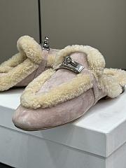 Hermes kelly light pink fur half-slippers - 2