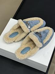 Hermes kelly light blue fur half-slippers - 1