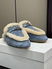 Hermes kelly light blue fur half-slippers - 3