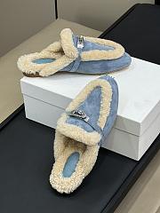 Hermes kelly light blue fur half-slippers - 2