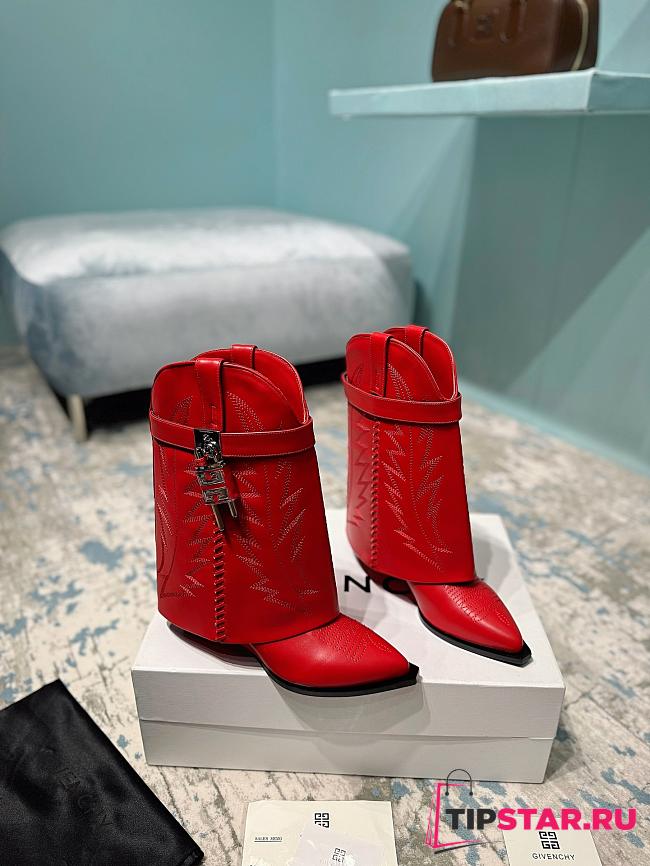 Givenchy Shark Lock Cowboy Red Boots - 1