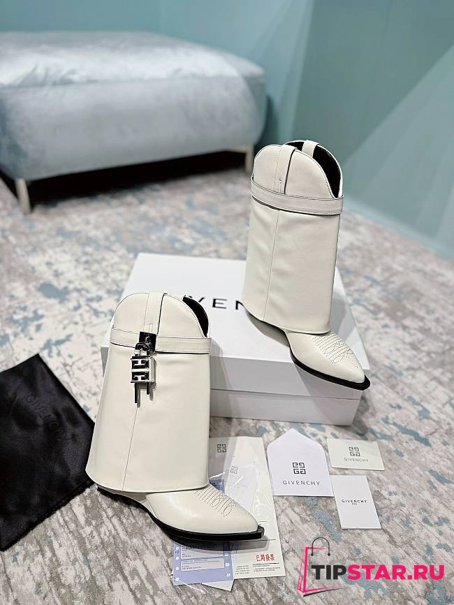 Givenchy Shark Lock Cowboy Wax Leather White Boots  - 1