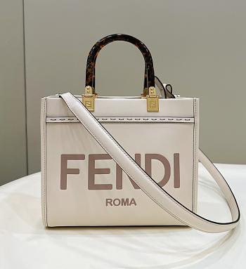 Fendi Full Leather Embossed Tote Creamwhite 25.5x12x23cm