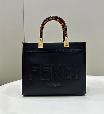 Fendi Full Leather Embossed Tote Black 25.5x12x23cm