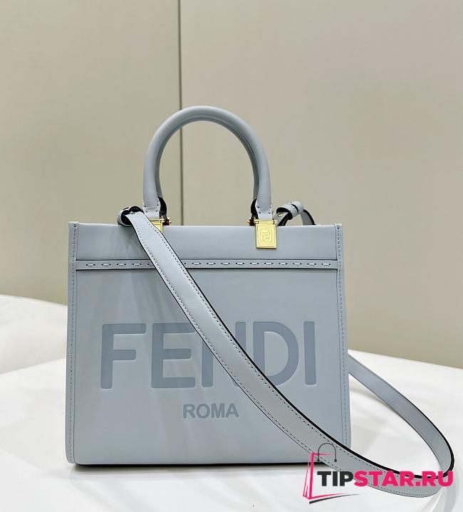 Fendi Full Leather Embossed Tote Blue 25.5x12x23cm - 1