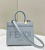 Fendi Full Leather Embossed Tote Blue 25.5x12x23cm - 1