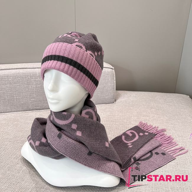 GG Cashmere Scarf & Beanie Black and Gray Pink Cashmere Unisex - 1