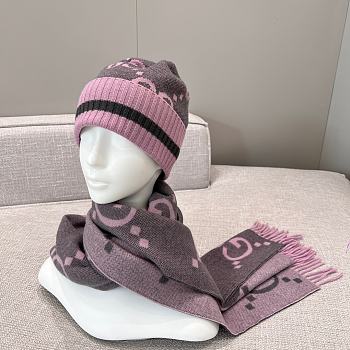 GG Cashmere Scarf & Beanie Black and Gray Pink Cashmere Unisex