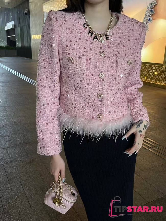 Chanel style woven tweed pink jacket - 1