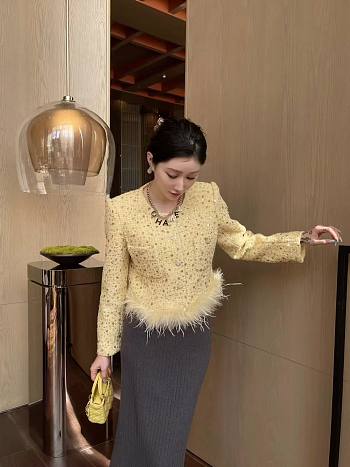 Chanel style woven tweed yellow jacket