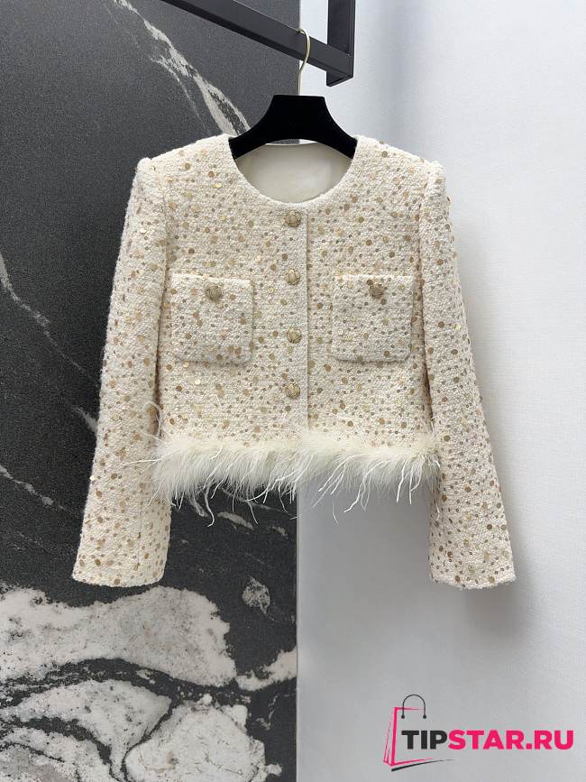 Chanel style woven tweed white jacket - 1