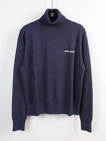 Miu miu high collar navy blue sweater