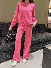 Set simple knitted sweater + high waist trousers two-piece pink suit - 1