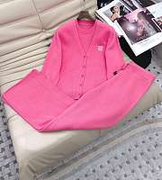 Set simple knitted sweater + high waist trousers two-piece pink suit - 4