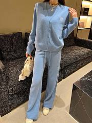 Set simple knitted sweater + high waist trousers two-piece blue suit - 1