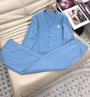 Set simple knitted sweater + high waist trousers two-piece blue suit - 3