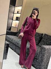 Set simple knitted sweater + high waist trousers two-piece burguady suit - 1