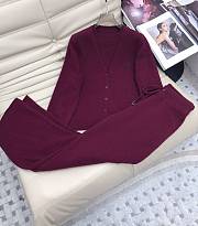 Set simple knitted sweater + high waist trousers two-piece burguady suit - 2