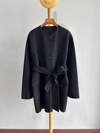 Macmara round neck mid-length water ripple cashmere coat