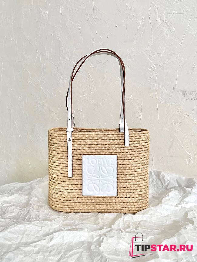 Loewe basket square straw basket white bag 27×20×10cm - 1