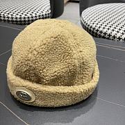 Chanel Korean thick leather lamb wool landlord beige hat - 3