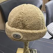 Chanel Korean thick leather lamb wool landlord beige hat - 4