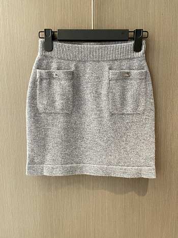 Chanel 24 metal button grey skirt