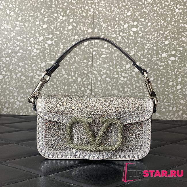 Valentino VLogo Signature small Locò crystal-embellished shoulder bag silver - 1