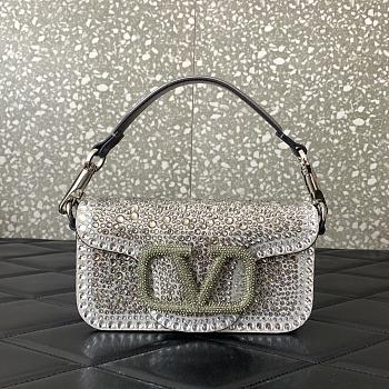 Valentino VLogo Signature small Locò crystal-embellished shoulder bag silver