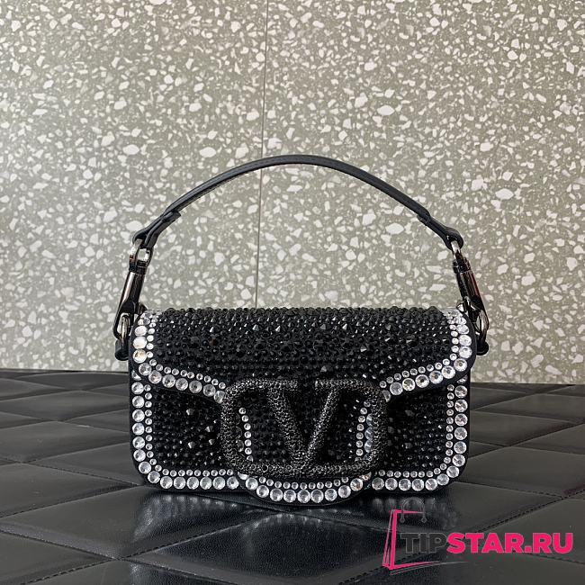 Valentino VLogo Signature small Locò crystal-embellished shoulder bag black - 1