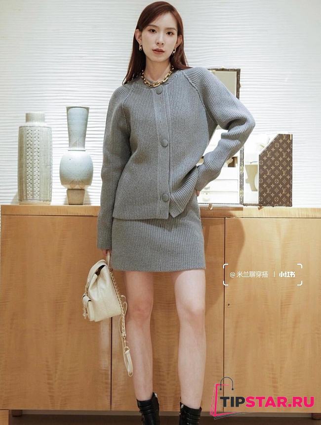 Louis Vuitton 24 Winter Grey Vertical Button Wool Jacket and Skirt Set - 1