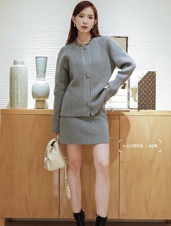 Louis Vuitton 24 Winter Grey Vertical Button Wool Jacket and Skirt Set