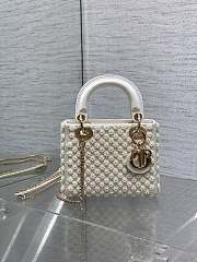 Dior Mini Lady Dior Bag White Satin Embroidered with Resin Pearls - 1