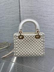 Dior Mini Lady Dior Bag White Satin Embroidered with Resin Pearls - 6