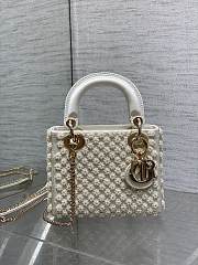 Dior Mini Lady Dior Bag White Satin Embroidered with Resin Pearls - 5