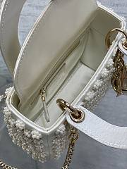 Dior Mini Lady Dior Bag White Satin Embroidered with Resin Pearls - 2