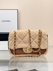 Chanel Mini Flap Bag Beige Shearling and Brown Lambskin - 1