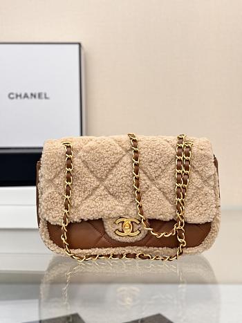 Chanel Mini Flap Bag Beige Shearling and Brown Lambskin