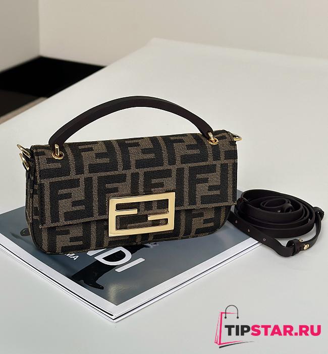 Fendi Baguette Mini Brown FF jacquard fabric bag - 1