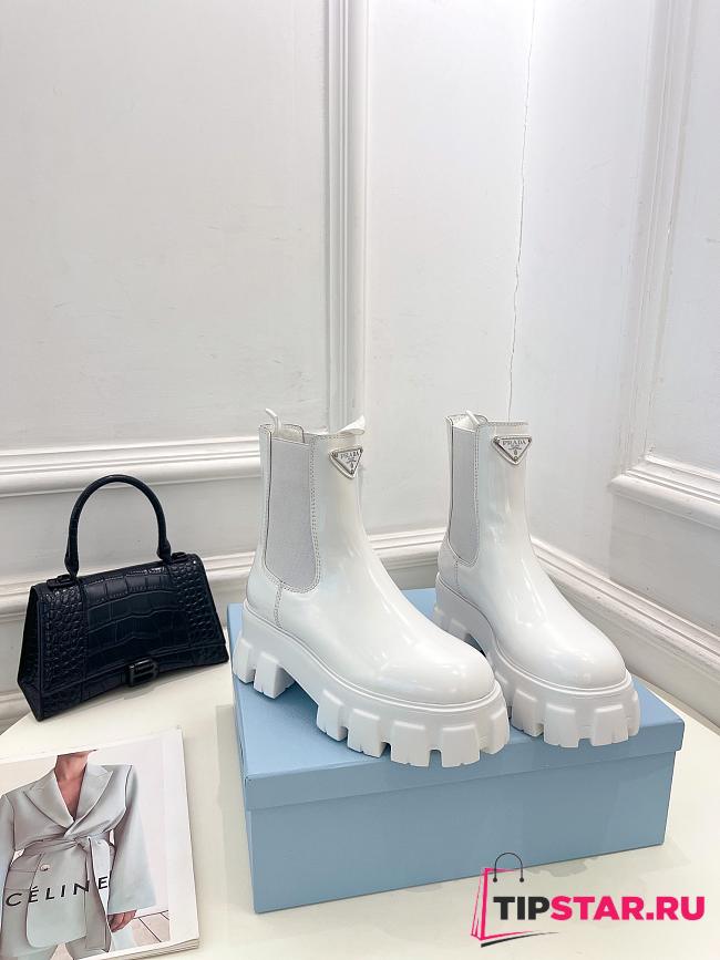 Prada Women Monolith Brushed Leather Boots In White - 1