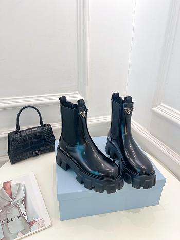 Prada Women Monolith Brushed Leather Boots In Blacj Shiny