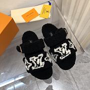 Louis Vuitton Fur Flat Sandals In Black White Pattern - 1