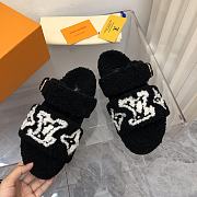 Louis Vuitton Fur Flat Sandals In Black White Pattern - 6