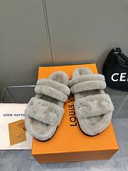 Louis Vuitton Fur Flat Sandals In Gray - 1