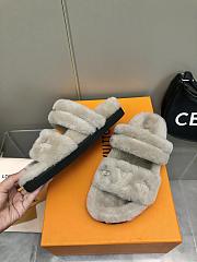 Louis Vuitton Fur Flat Sandals In Gray - 5