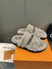 Louis Vuitton Fur Flat Sandals In Gray - 2