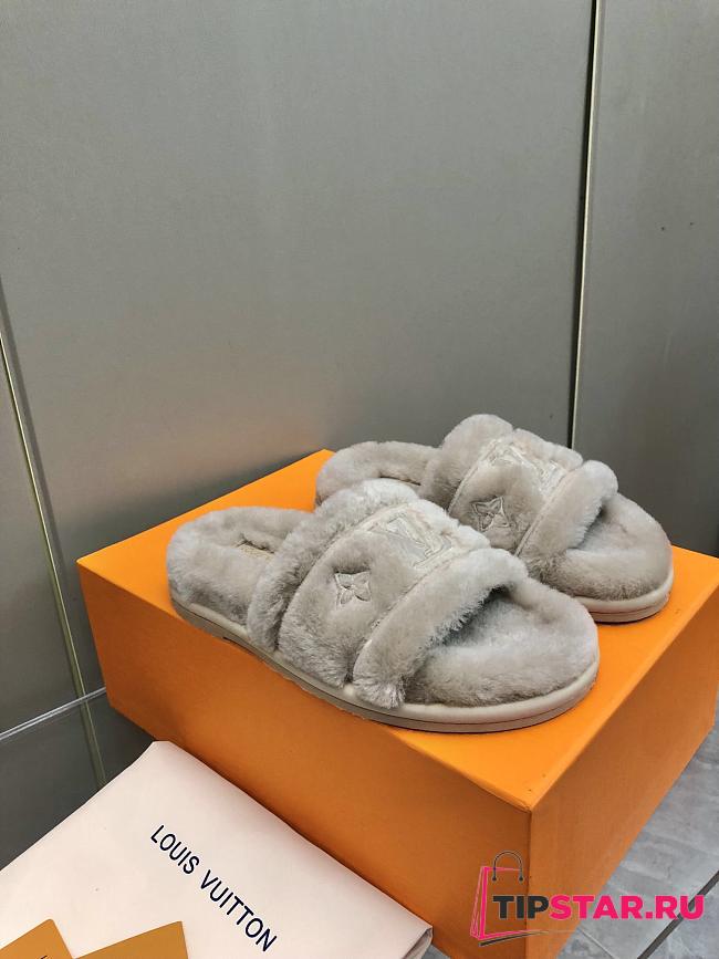 Louis Vuitton Fur Slipper In Gray - 1